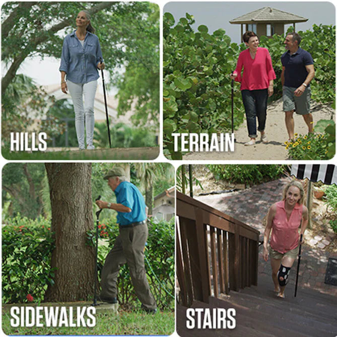 Adjustable Walking Stick with Ergonomic Grip and 360-Degree Tip, 12 Height Settings