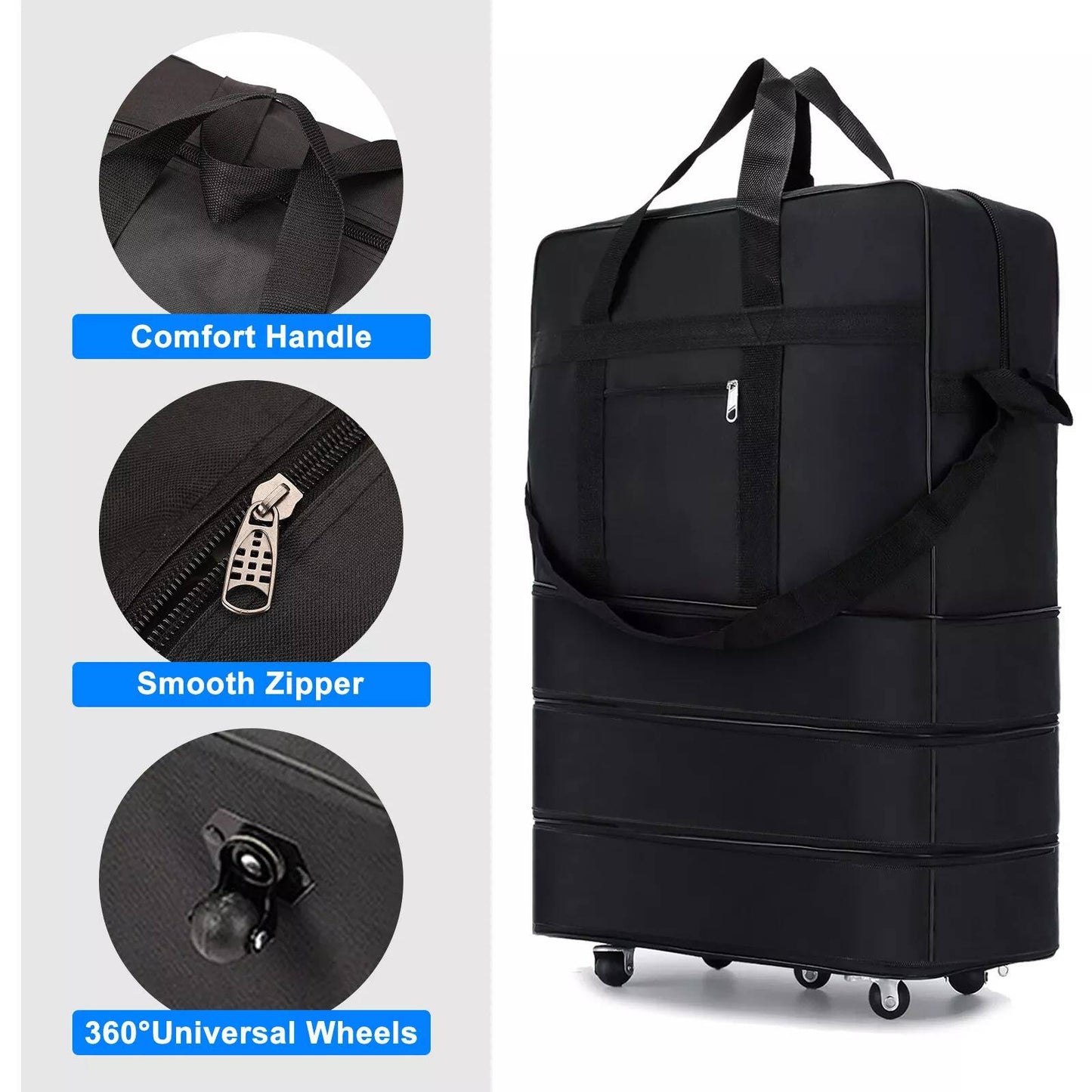 Rolling Duffle Bag with Five Rotating Wheels and Expandable Compartments, 42in