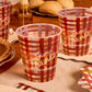 Plaid Thanksgiving Cups with Give Thanks Script and Brown Burgundy Blue Pattern, 16-Count
