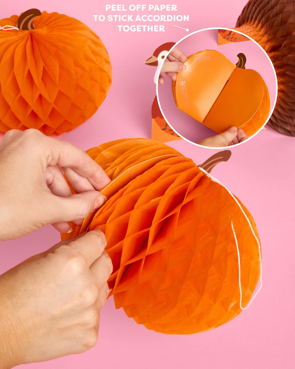 Paper Accordion Fall Decorations with Turkey and Pumpkin Designs, 4-Piece Set