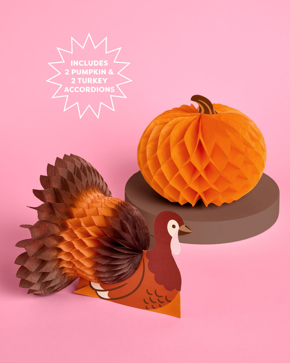 Paper Accordion Fall Decorations with Turkey and Pumpkin Designs, 4-Piece Set