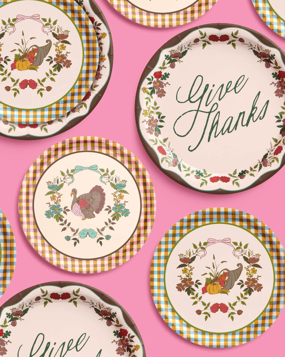 Iridescent Harvest Paper Plates with Dual Sizes and Mixed Patterns, 32 Count