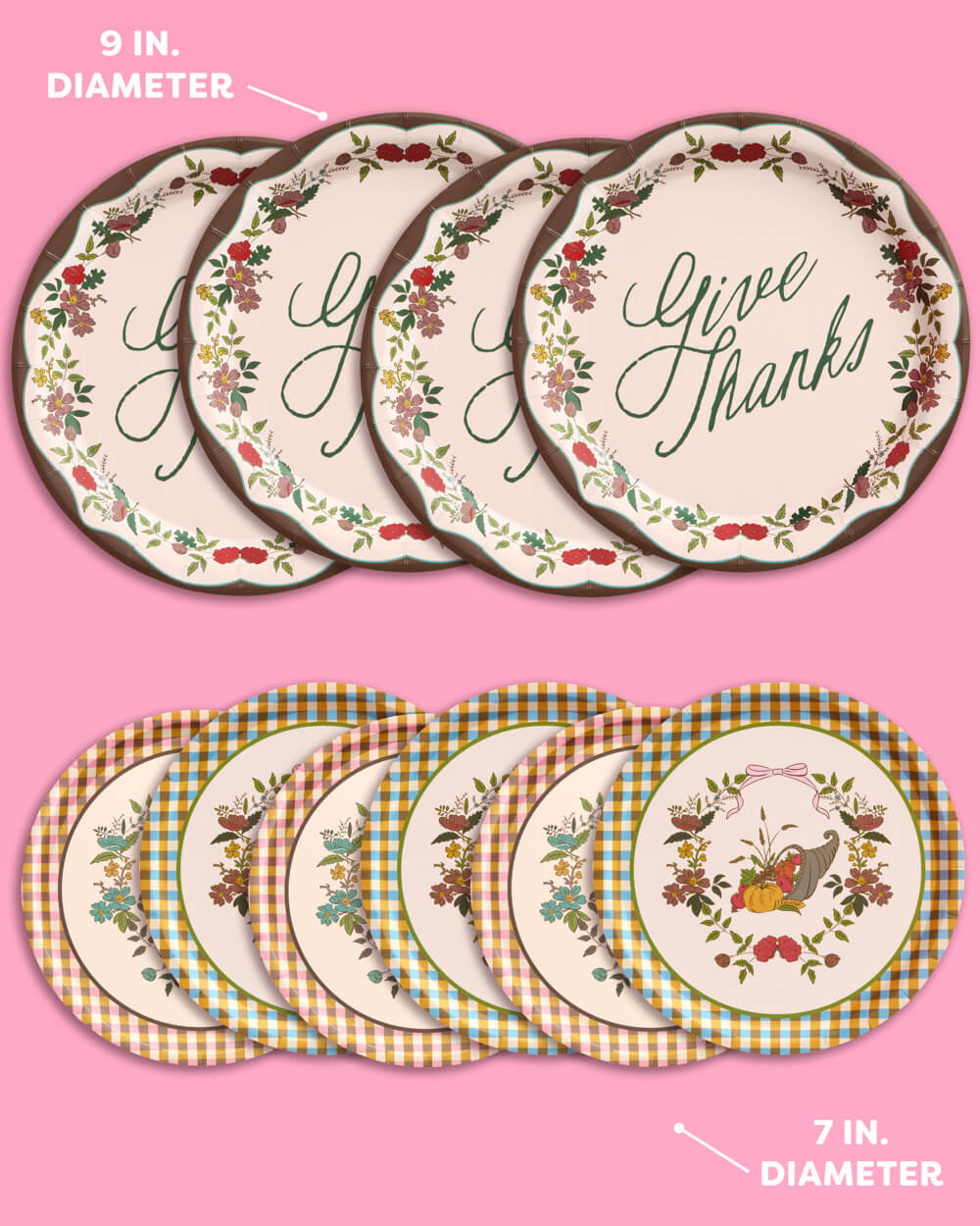 Iridescent Harvest Paper Plates with Dual Sizes and Mixed Patterns, 32 Count