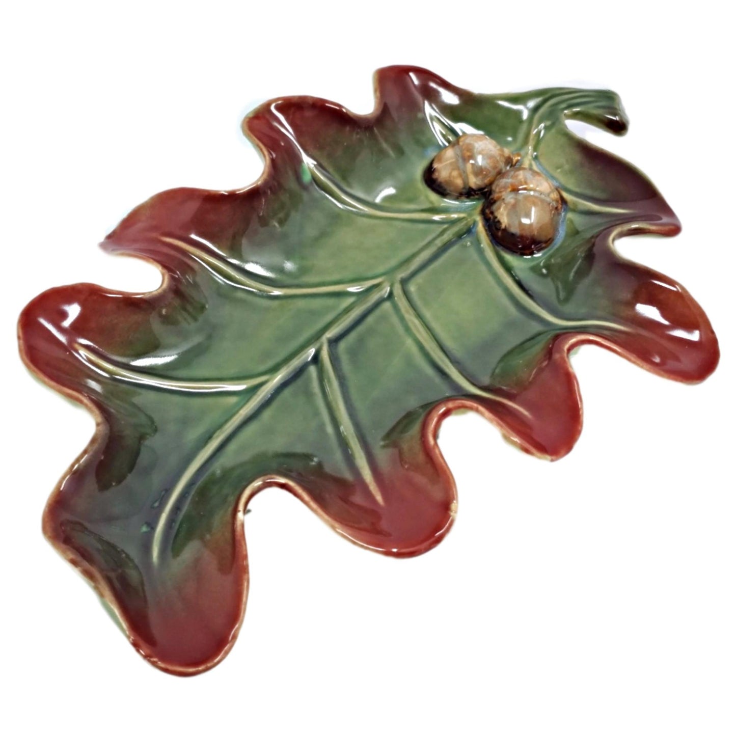 Ceramic Oak Leaf Serving Dish with Raised Edges, 10x7.75 inches