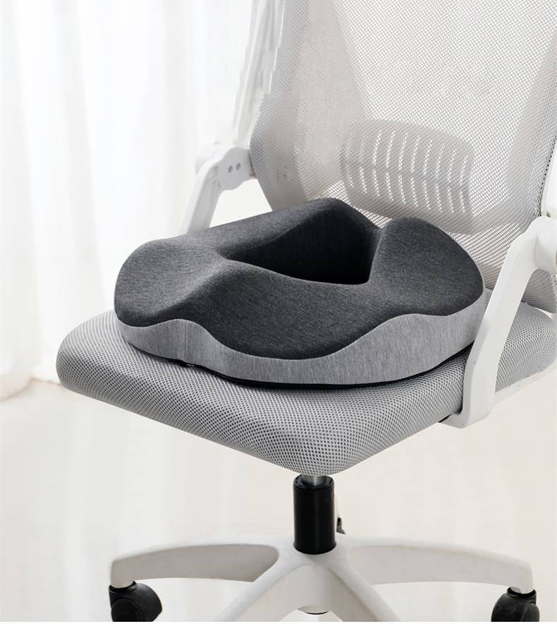 Memory Foam Seat Cushion with Coccyx Cutout and Anti-Slip Base, 5-Zone Support