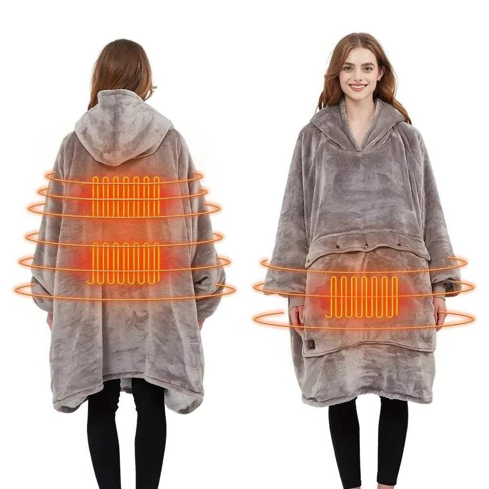Oversized Heatable Hoodie with heating elements highlighted on a white background