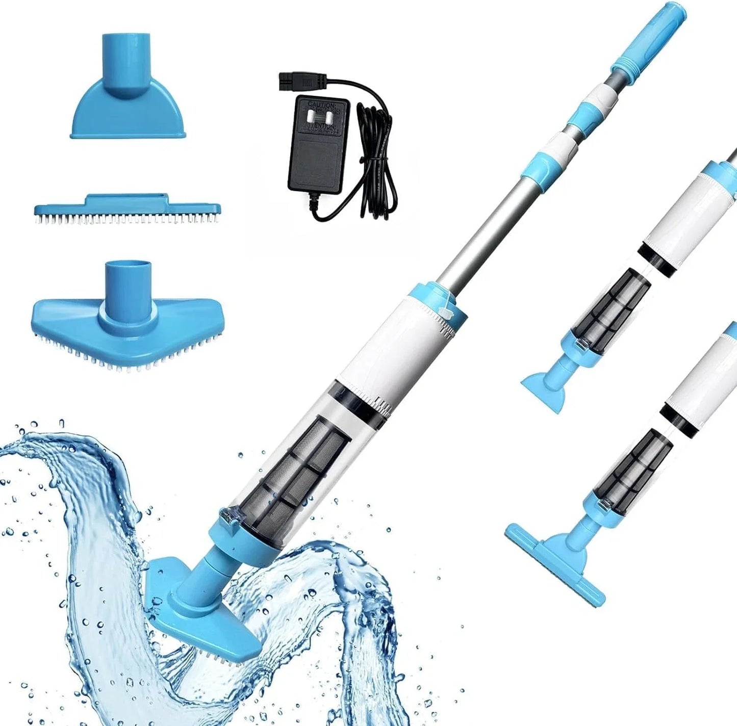Rechargeable Pool Vacuum with Interchangeable Heads and Snap Attachment System