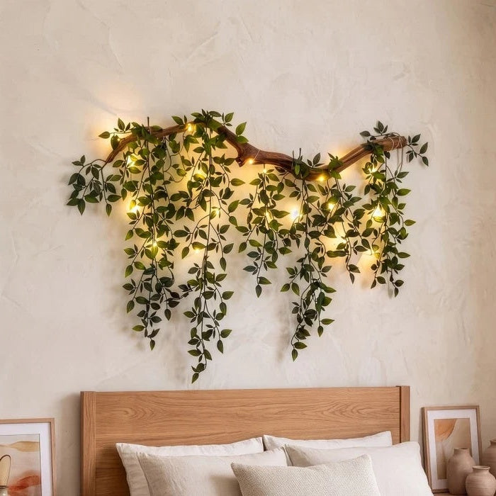 Wall Mount Artificial Branch with Integrated Fairy Lights and Adjustable Stems