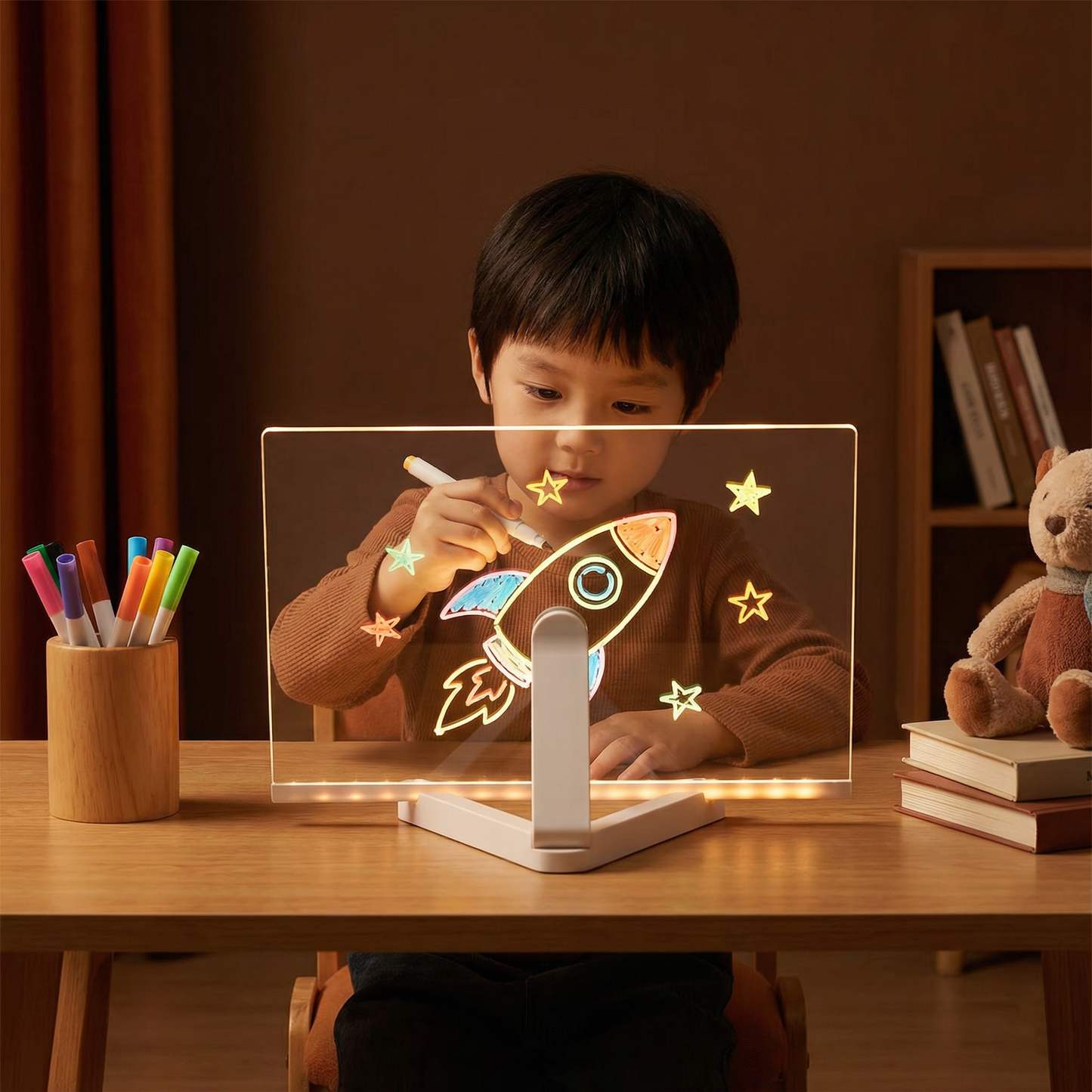 Illuminated Drawing Board with Reusable Wipe Clean Surface and Built-In LED Panel