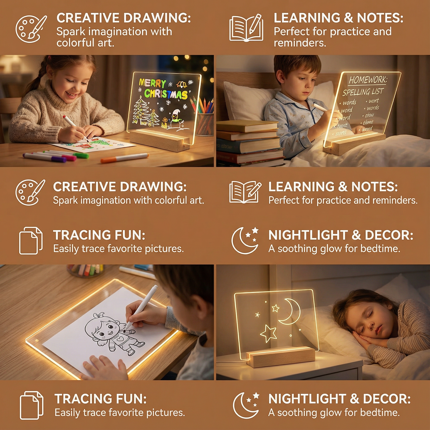 Illuminated Drawing Board with Reusable Wipe Clean Surface and Built-In LED Panel