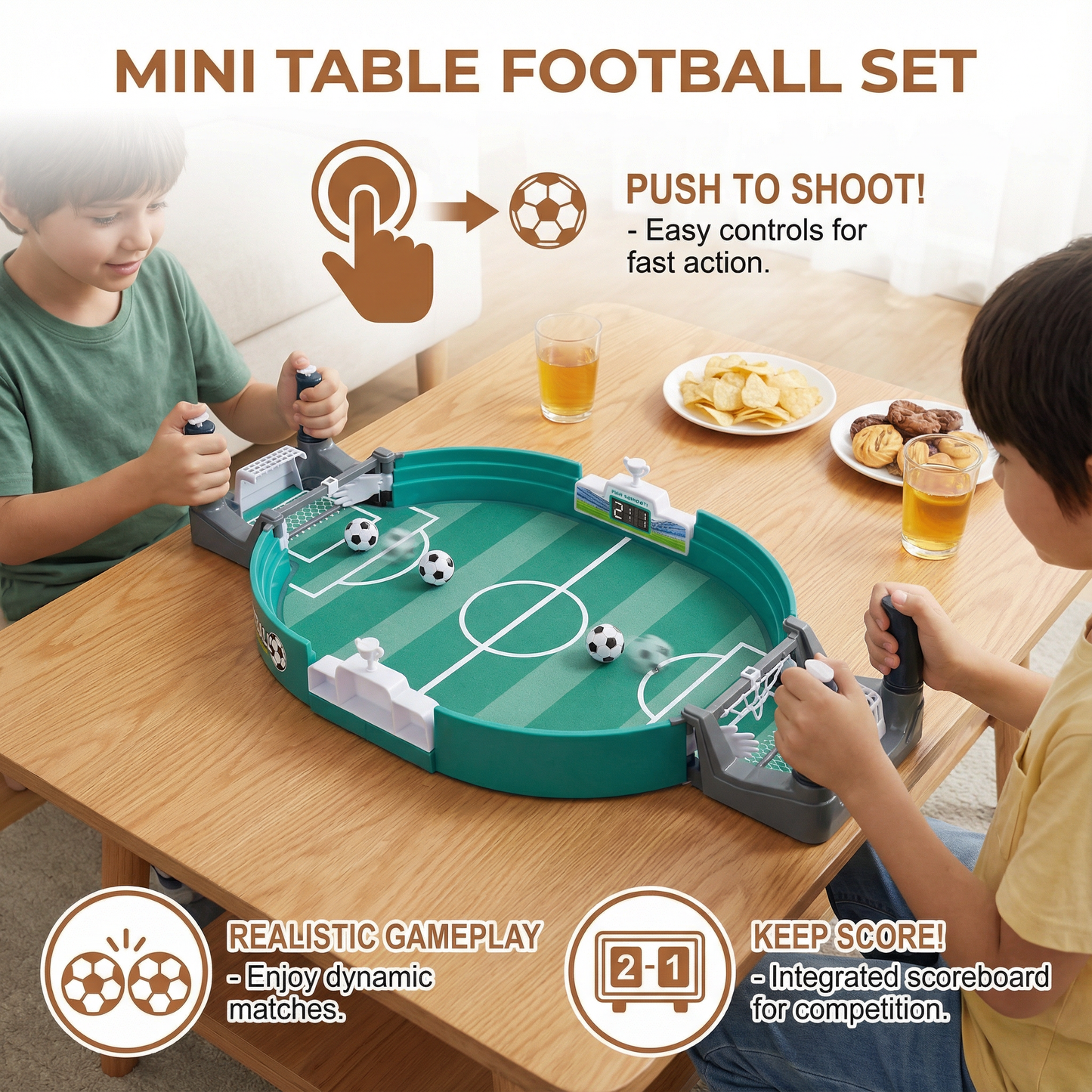 Tabletop Football Game with Slider Control and Built-in Scoreboard