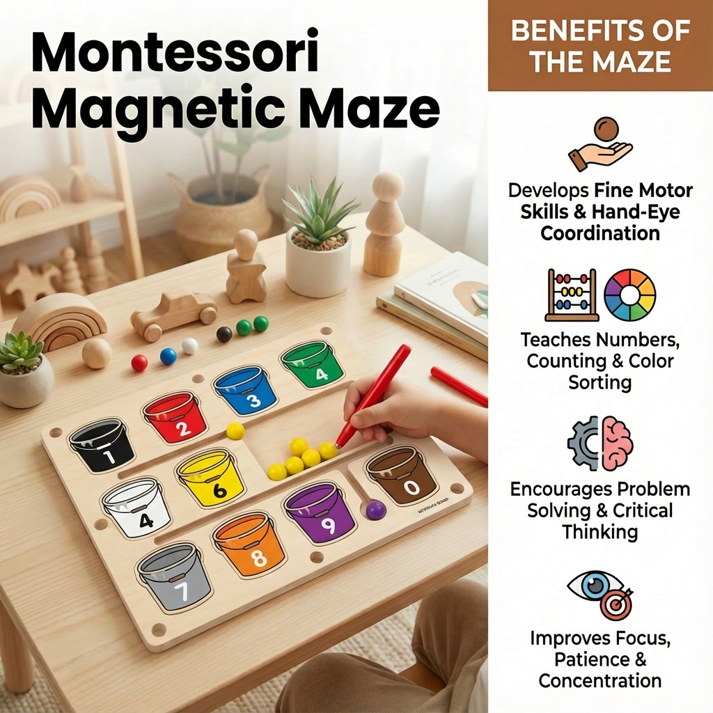 Magnetic Bead Maze Board with Color Sorting and Counting Activities