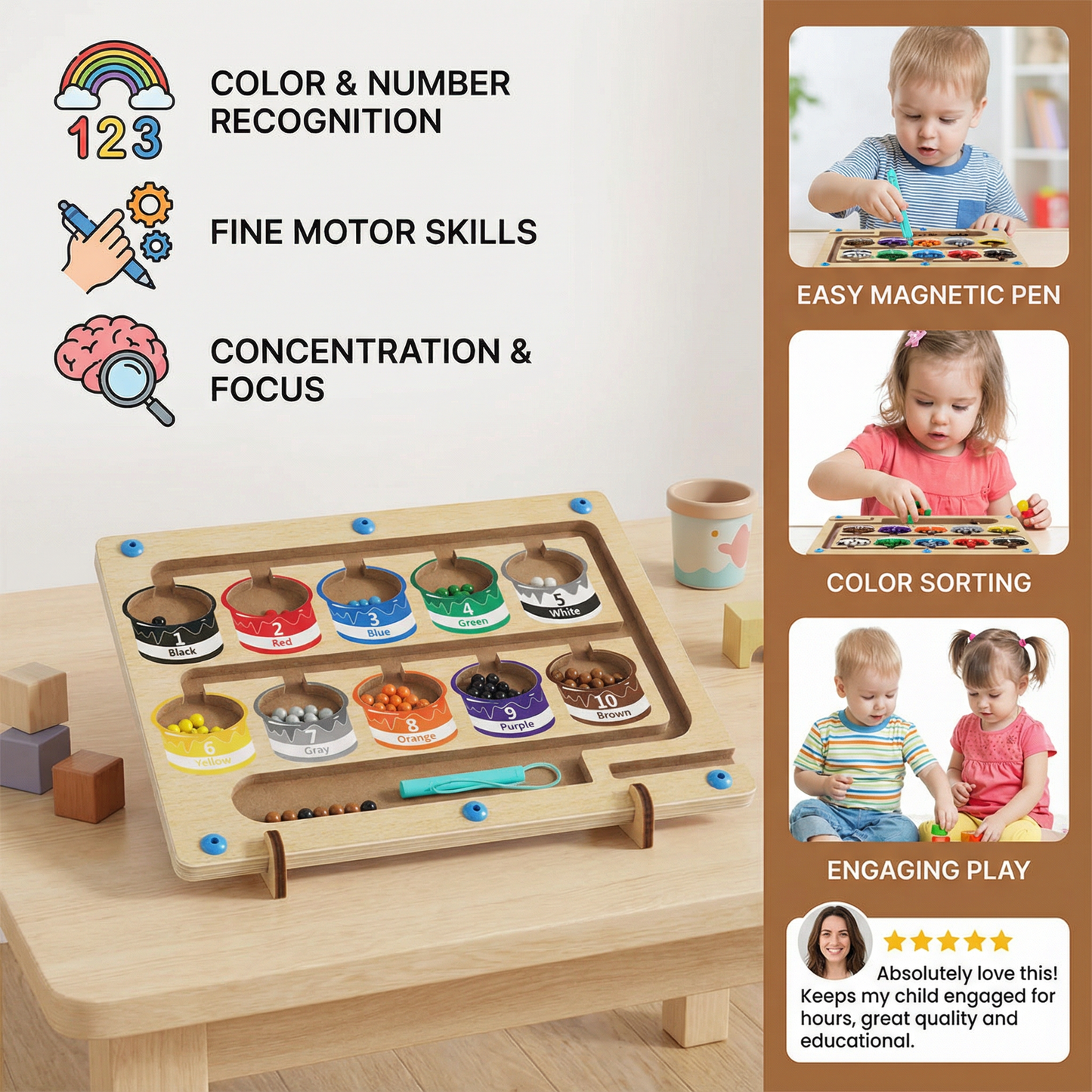 Magnetic Bead Maze Board with Color Sorting and Counting Activities