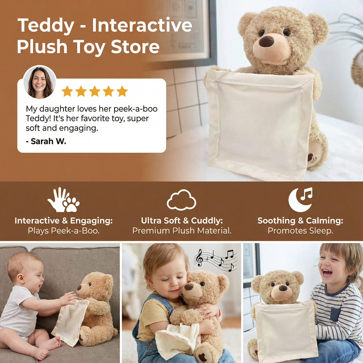 Interactive Plush Bear with Voice Responses and Gentle Movement for Toddlers