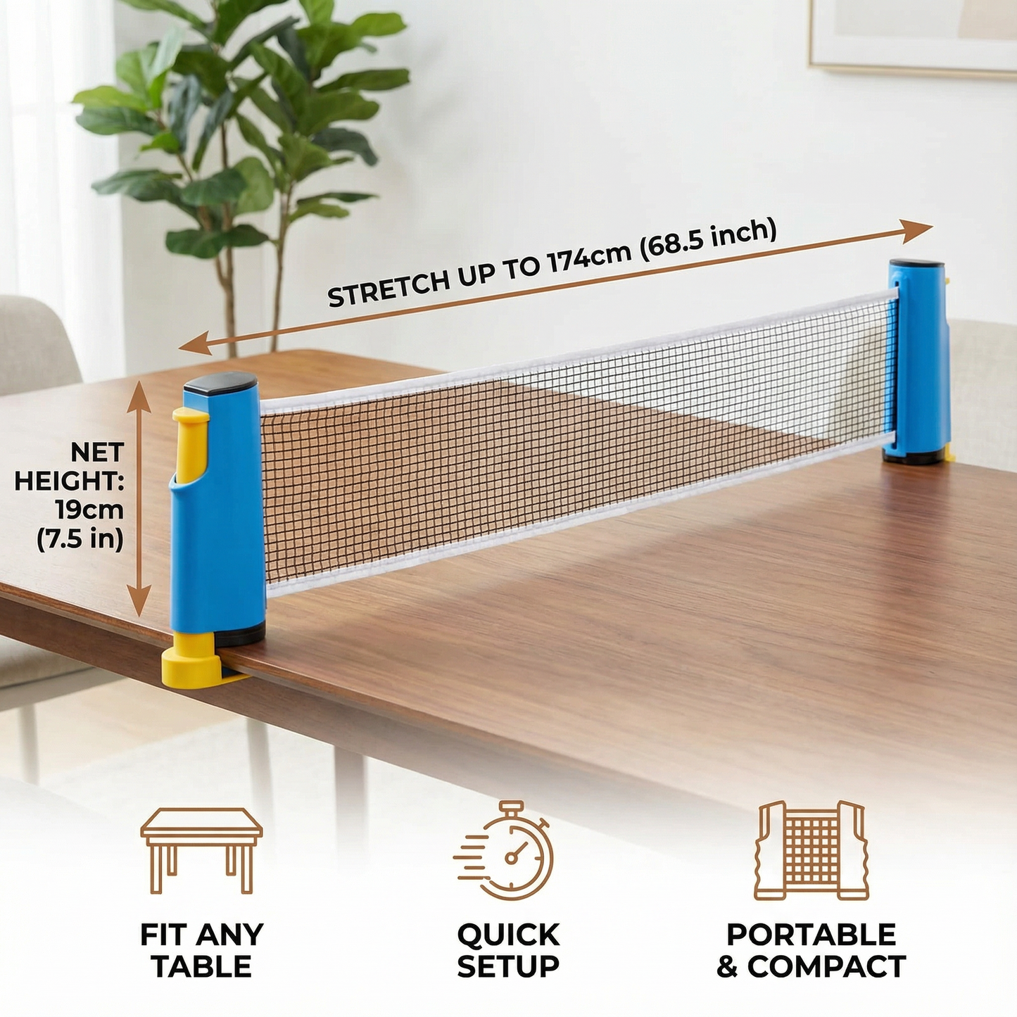 Retractable Table Tennis Net with Adjustable Clamps for Multiple Table Sizes
