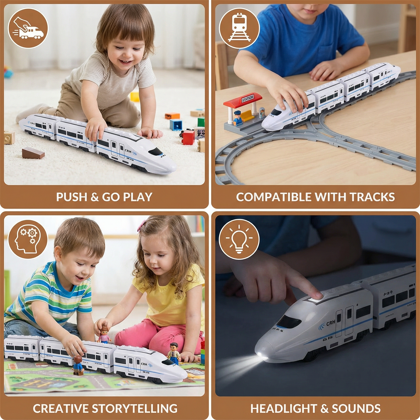 Toddler Pull Train with Linking Carriages and Color Recognition