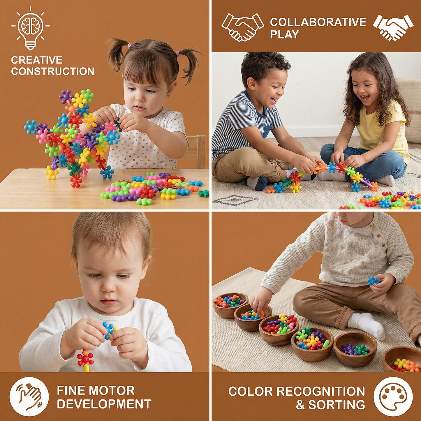 Snowflake Building Blocks with Snap Connection Design and Storage Box
