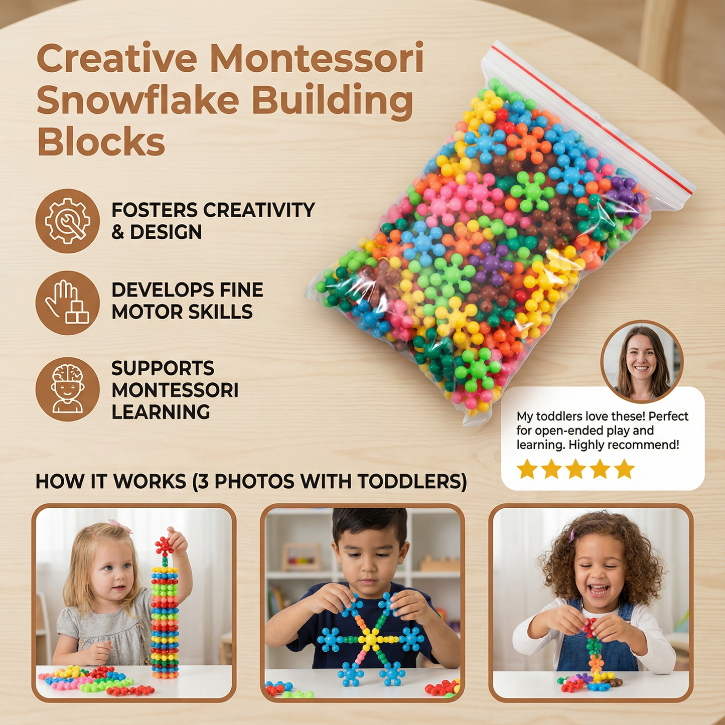 Snowflake Building Blocks with Snap Connection Design and Storage Box