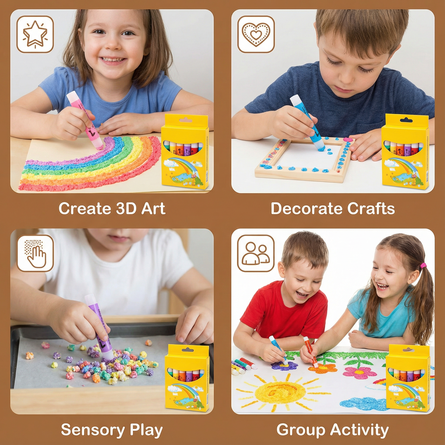 3D Popcorn Texture Crayons with Raised Drawing Effect and Washable Ink