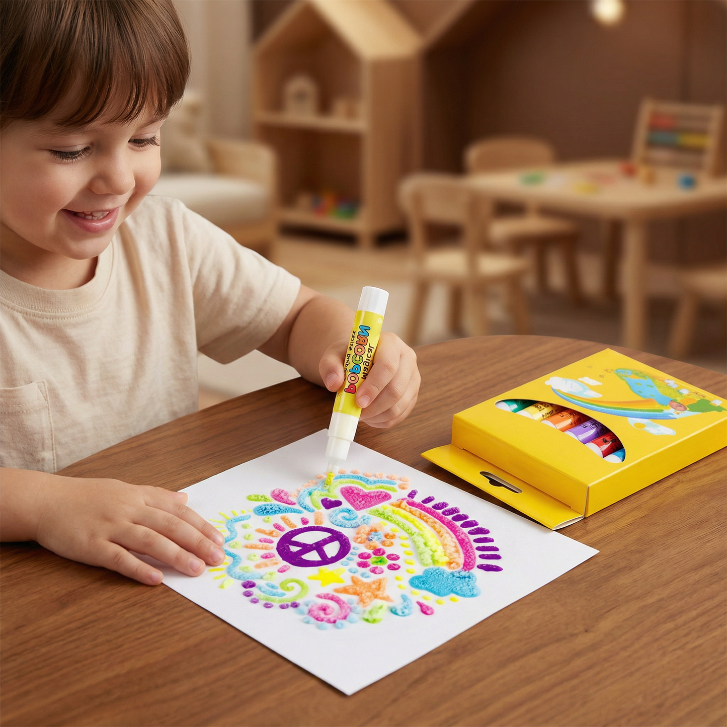 3D Popcorn Texture Crayons with Raised Drawing Effect and Washable Ink