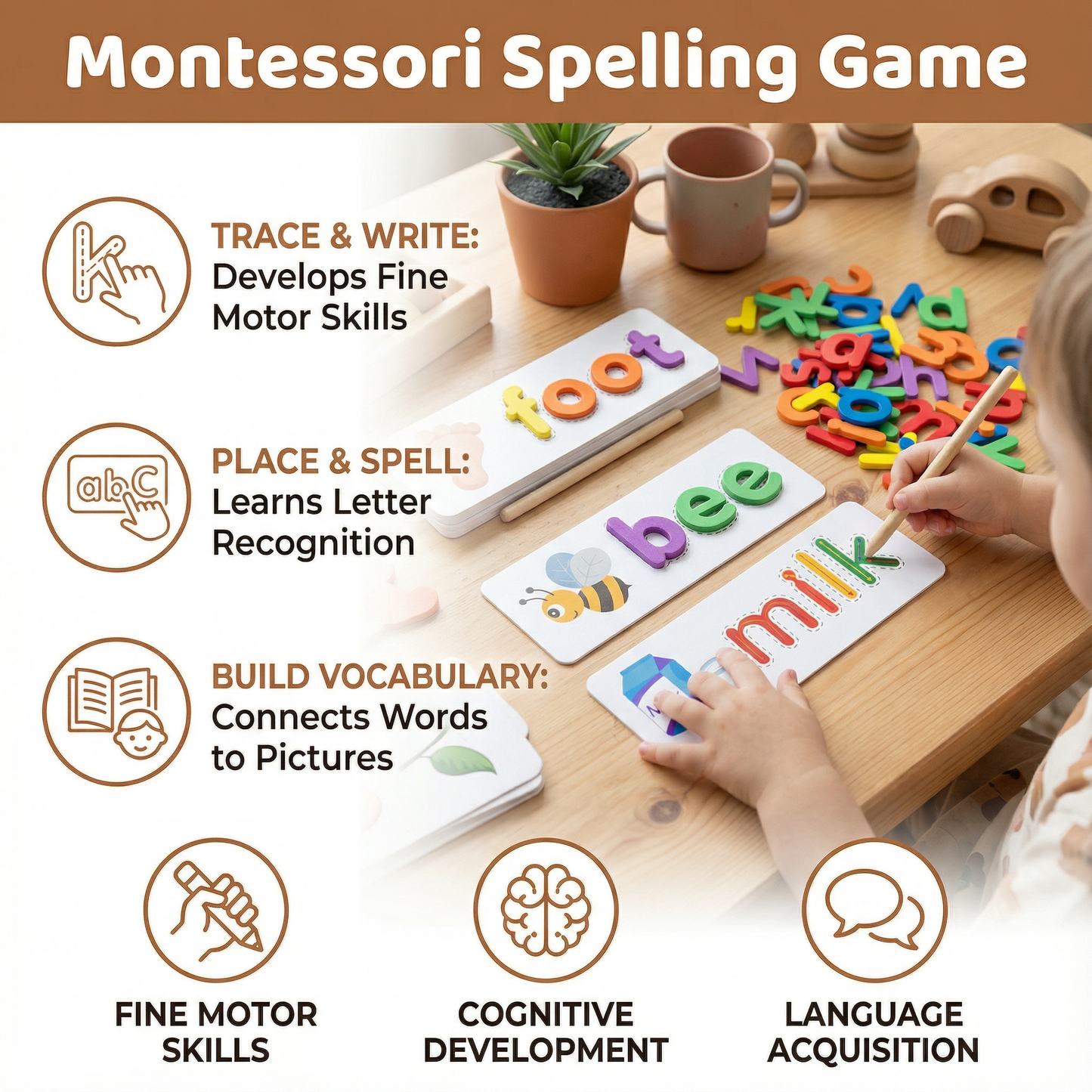 Letter Matching Spelling Game with Picture Cards for Preschool Learning