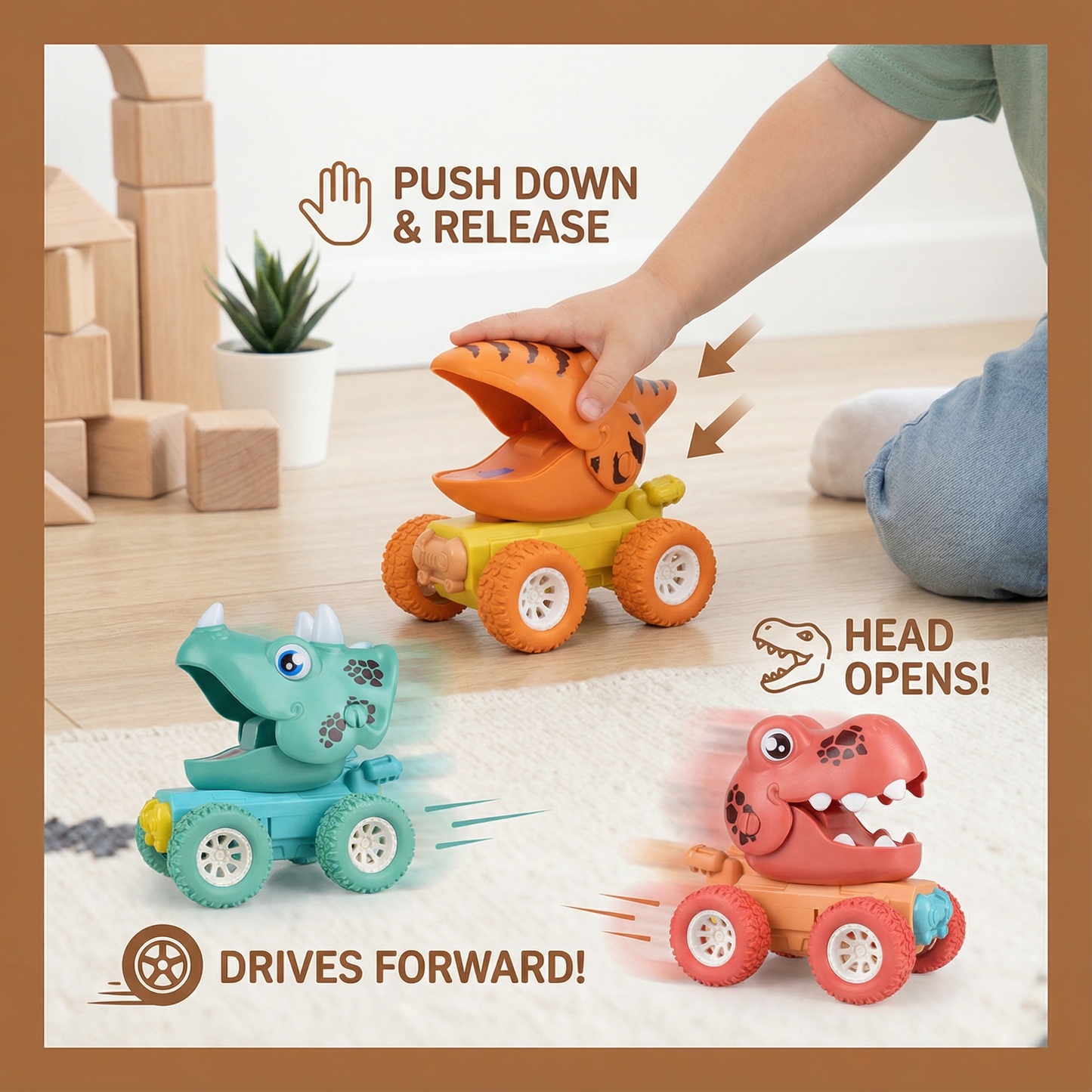Dinosaur Push Truck with Rolling Wheels for Indoor and Outdoor Play