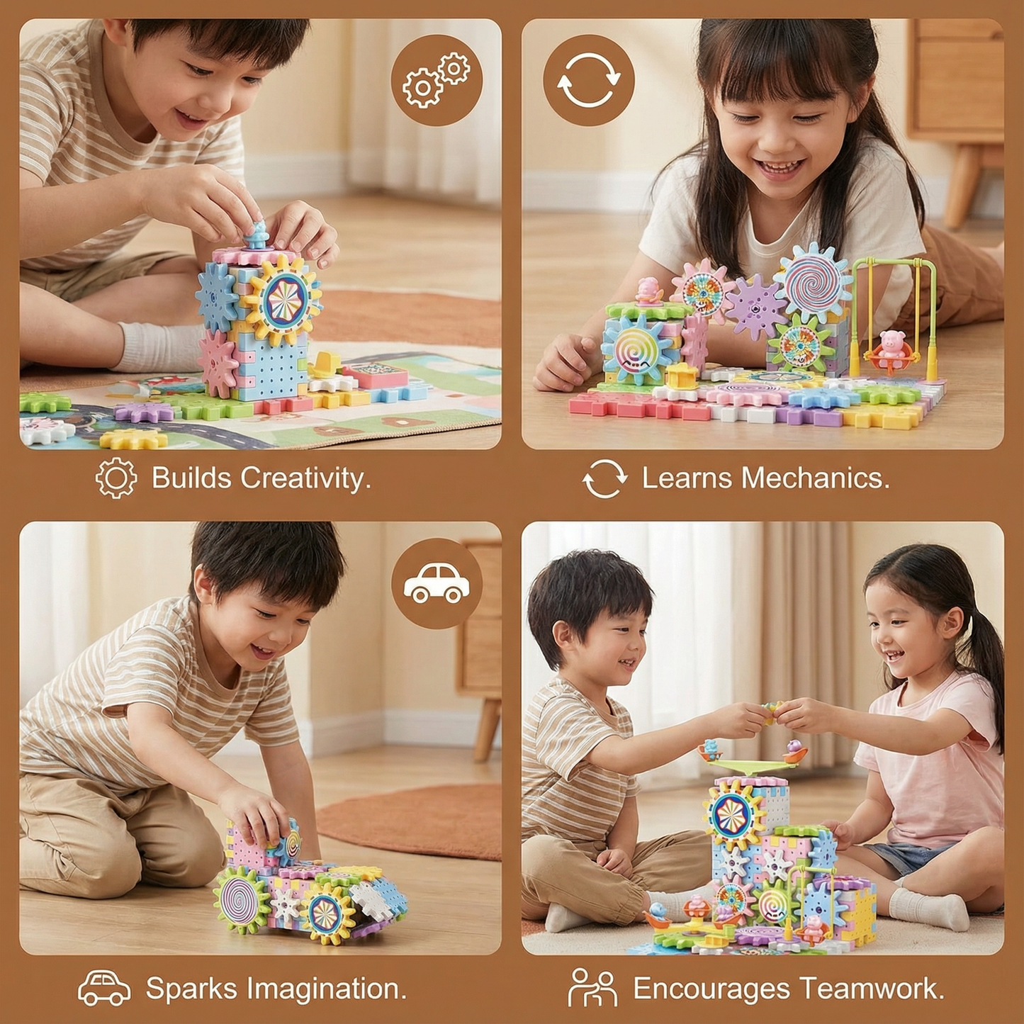 Gear Building Blocks with Rotating Mechanical System and 203 Pieces