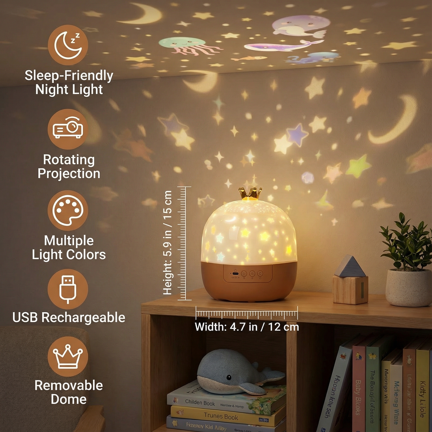 Ceiling Projector Night Light with Built-In Speaker and Interchangeable Films