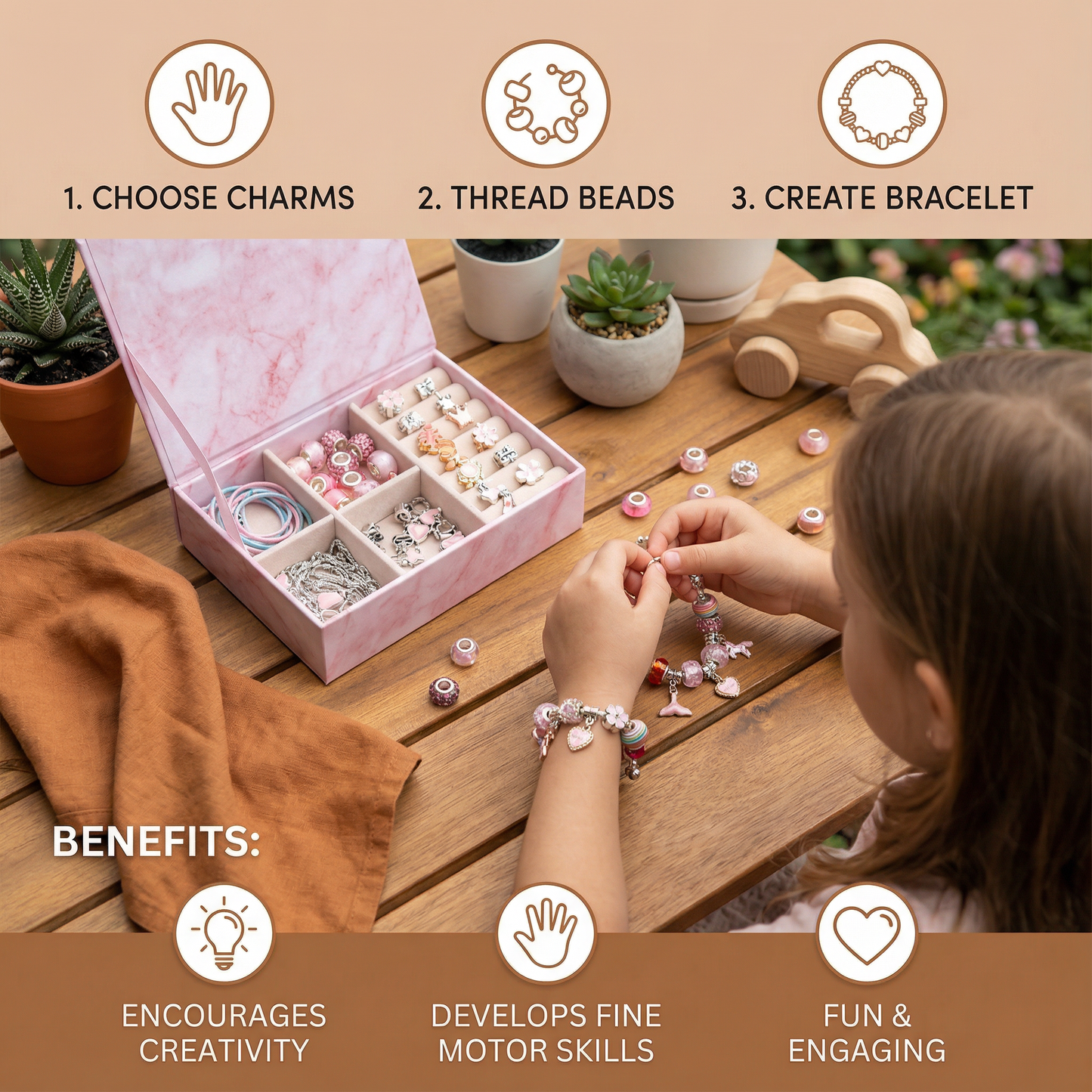 Bead Jewelry Making Set with Threading Strings and Metal Clasps