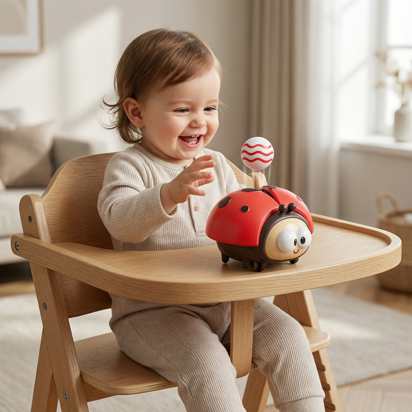 Floating Balloon Toy with Ladybug Base and Button Activation for Babies