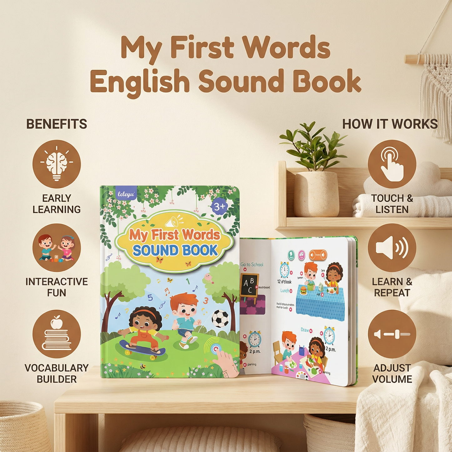 Interactive Sound Book with Audio Buttons and Colorful Pictures for Toddlers 12 Months Up