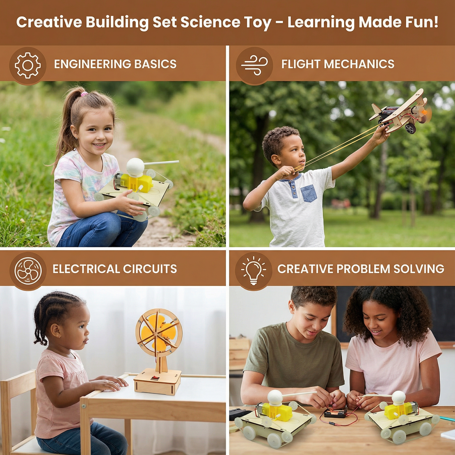 Building Set with Hydraulic Arm and Propeller Plane, Working Mechanics Models