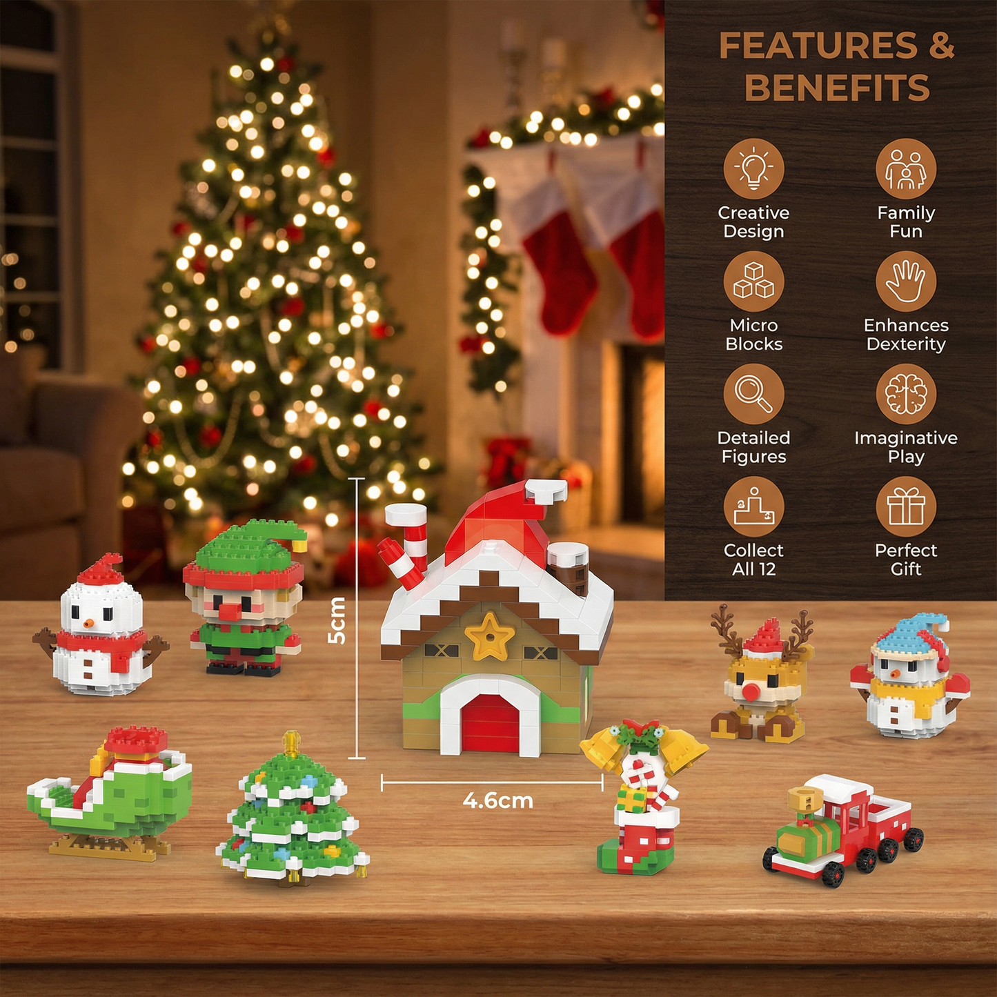 Holiday Character Building Blocks with Interlocking Pieces and Illustrated Instructions
