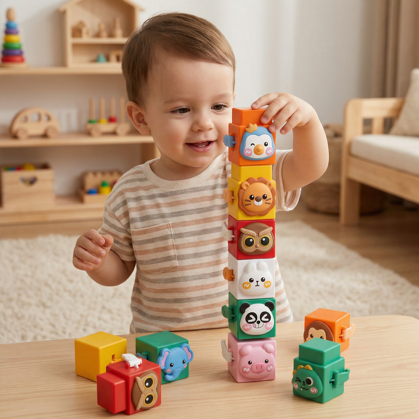 Animal Stacking Blocks with Nesting Design and Color Recognition for Toddler Development
