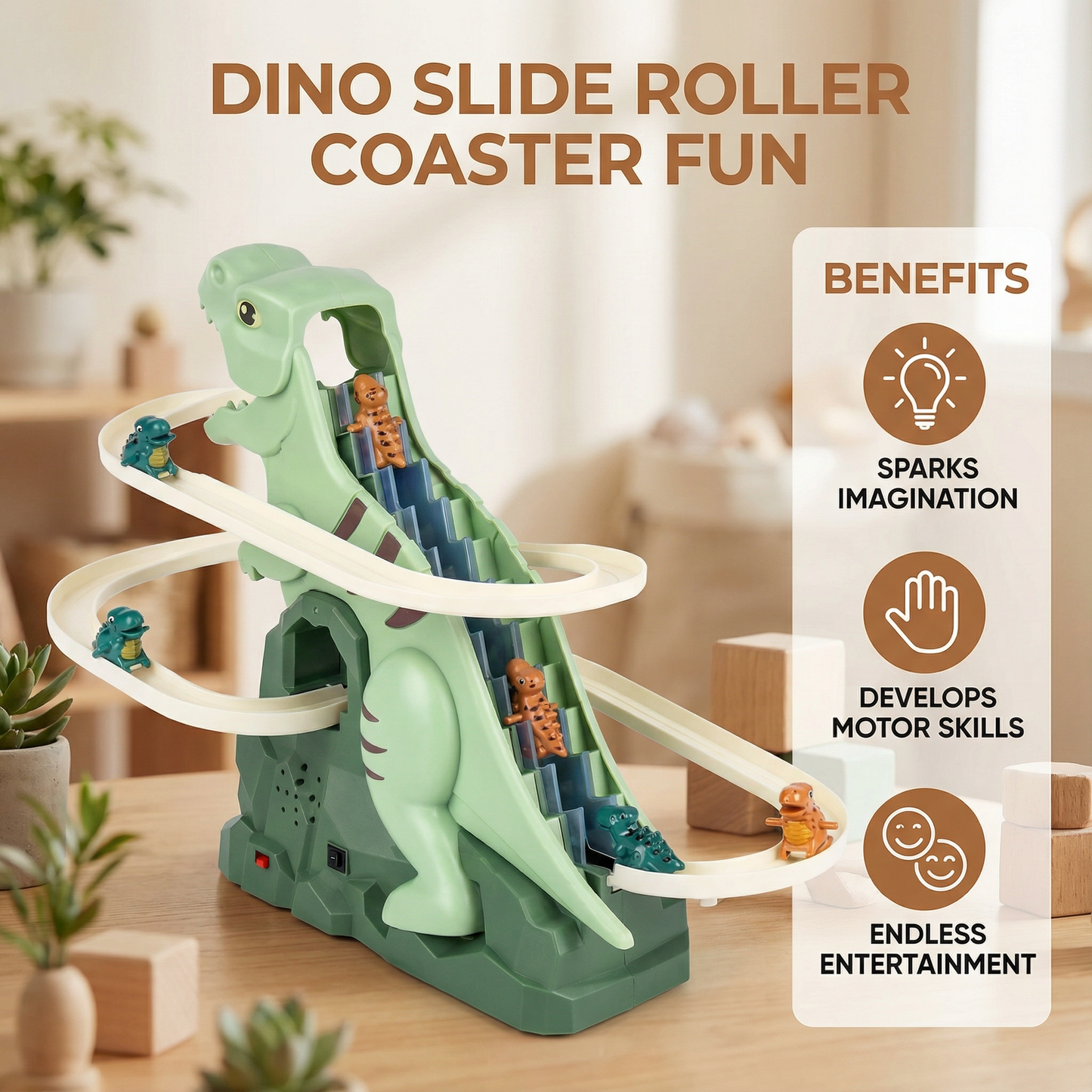 Dinosaur Slide with Built-In Steps and Stable Frame for Toddlers