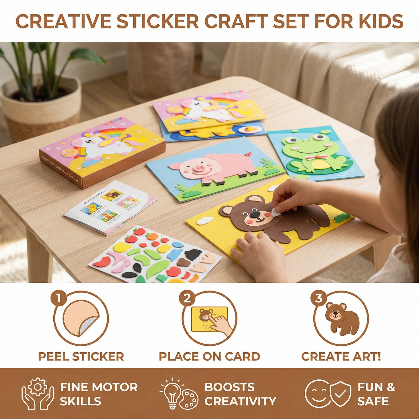 Peel and Stick Sticker Craft Activity Set with Animal and Vehicle Templates