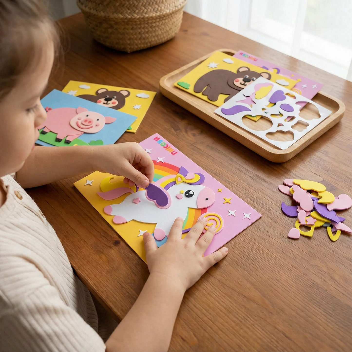 Peel and Stick Sticker Craft Activity Set with Animal and Vehicle Templates