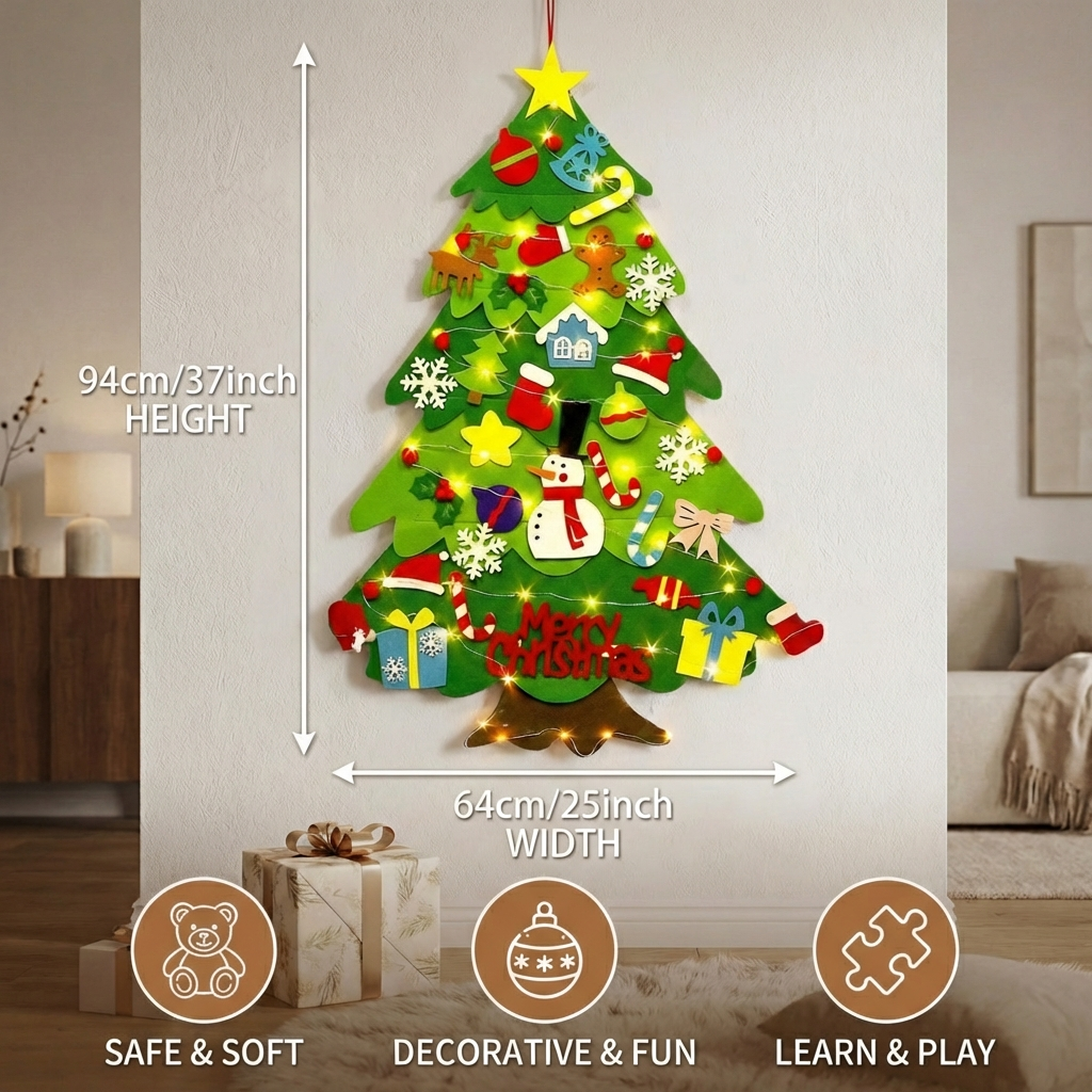 Interactive Felt Christmas Tree with Removable Ornaments for Kids