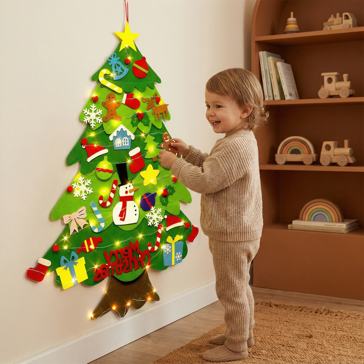Interactive Felt Christmas Tree with Removable Ornaments for Kids