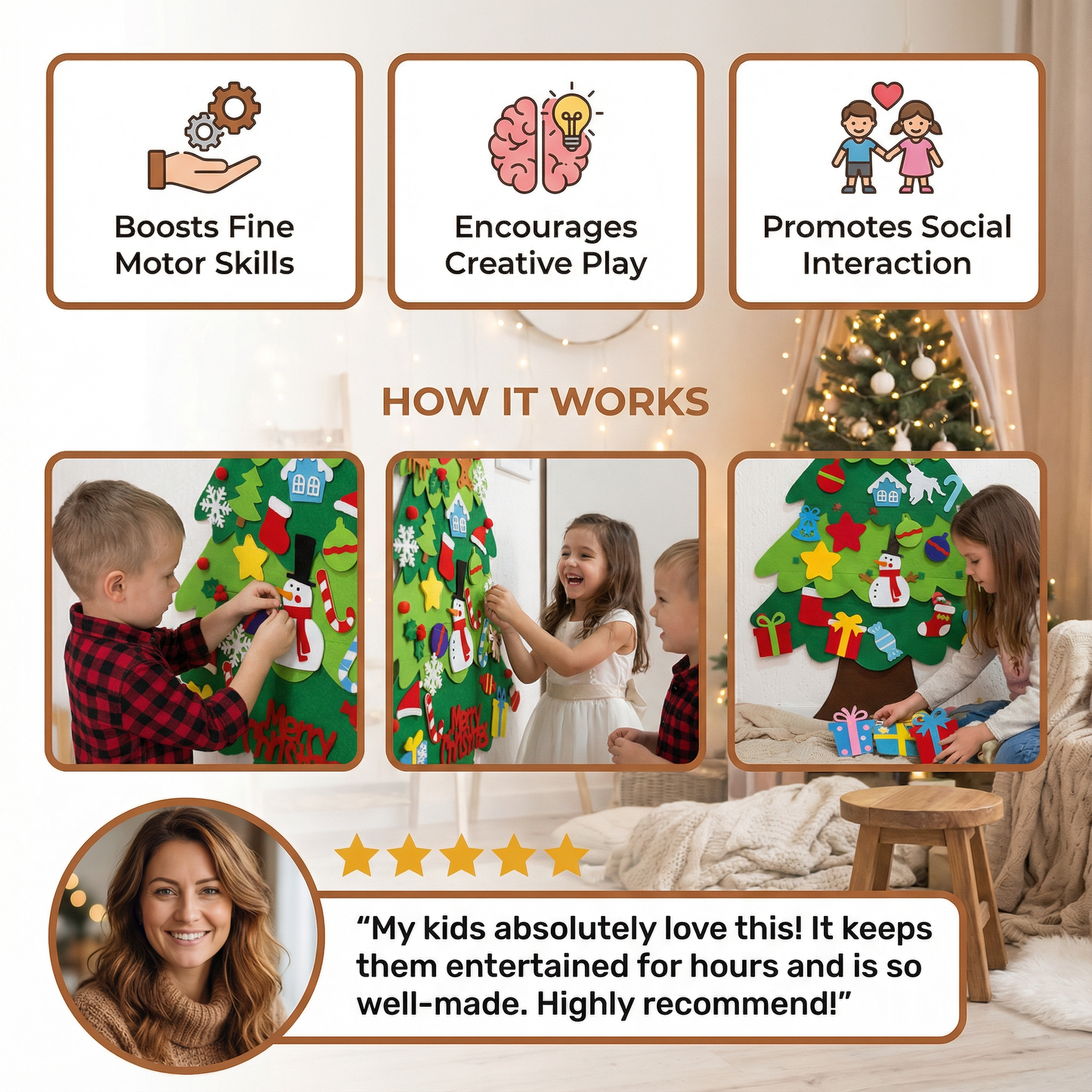 Interactive Felt Christmas Tree with Removable Ornaments for Kids