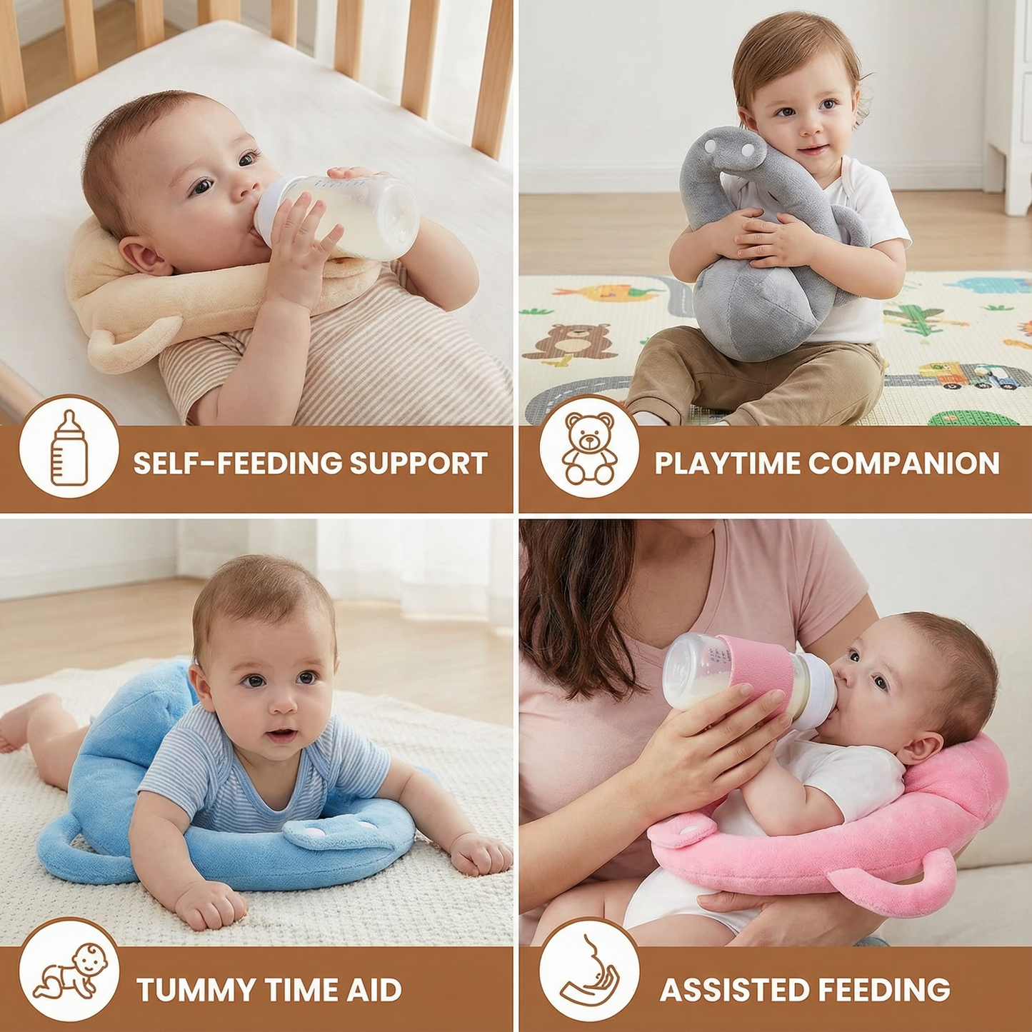 Bottle Feeding Pillow with Curved Holder and Breathable Mesh, Hands-Free Support