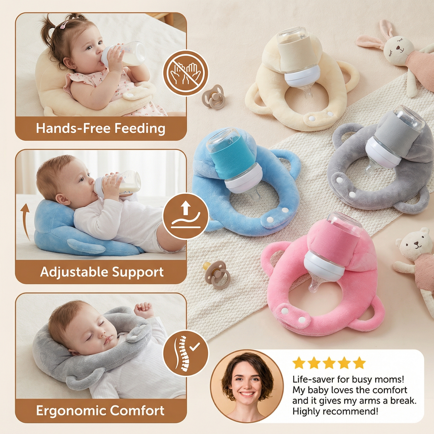 Bottle Feeding Pillow with Curved Holder and Breathable Mesh, Hands-Free Support