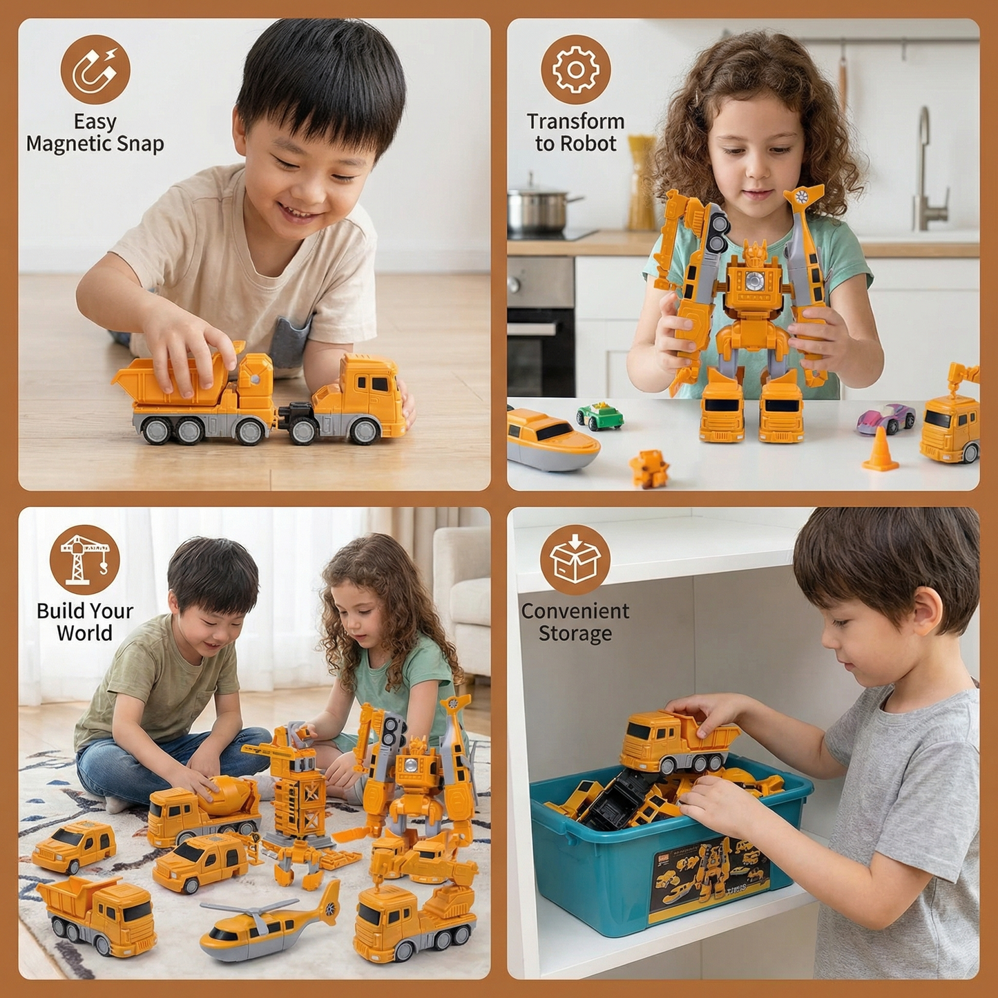 Magnetic Building Vehicle with Robot Transformation and Dual Forms