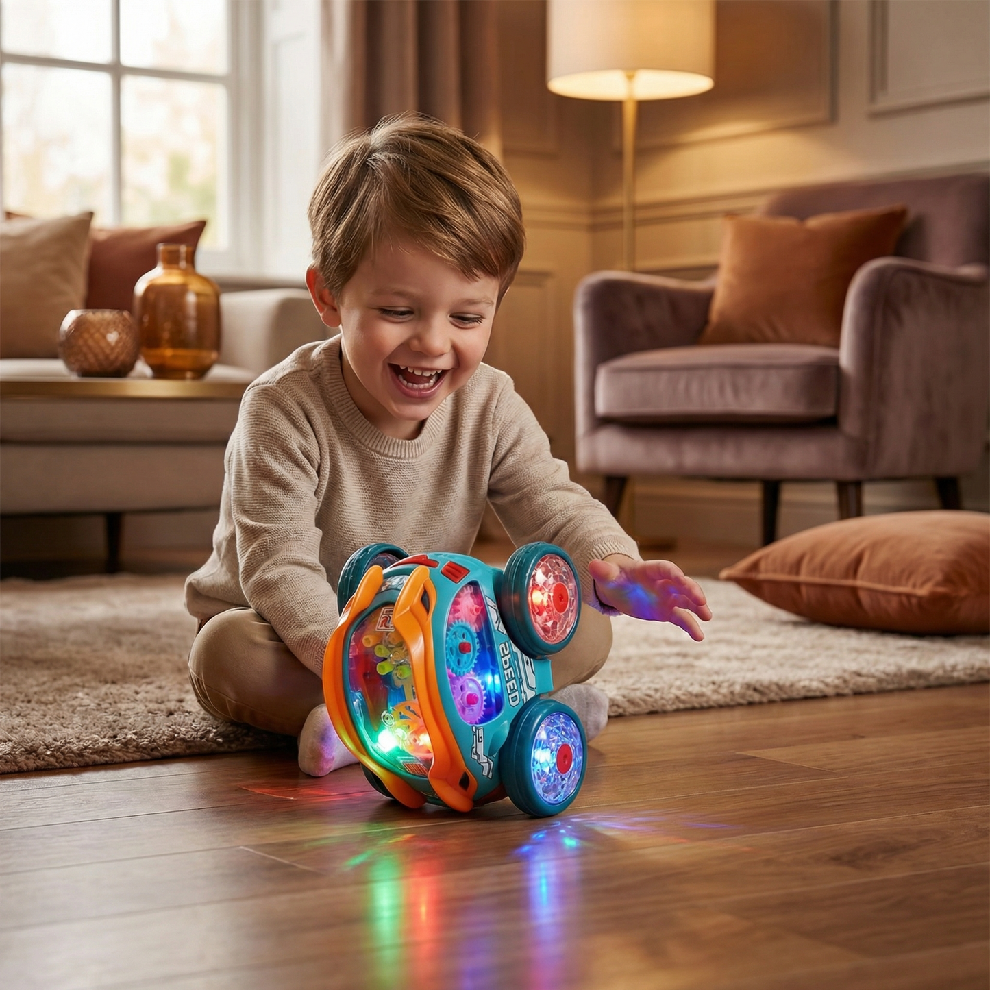 Flipping Stunt Car with Multicolor LED Lights and 360-Degree Rotation