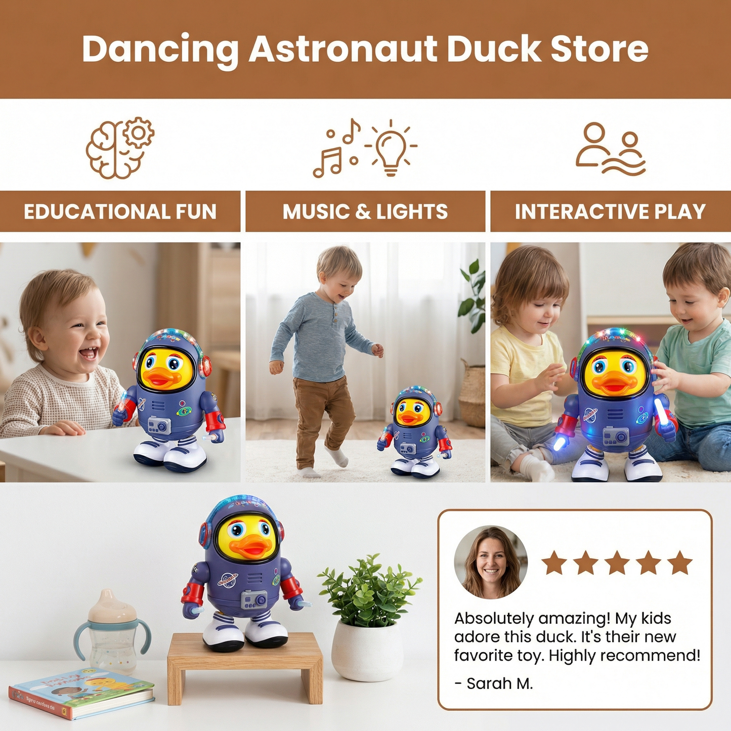 Musical Dancing Duck with Astronaut Costume and Light Up Features
