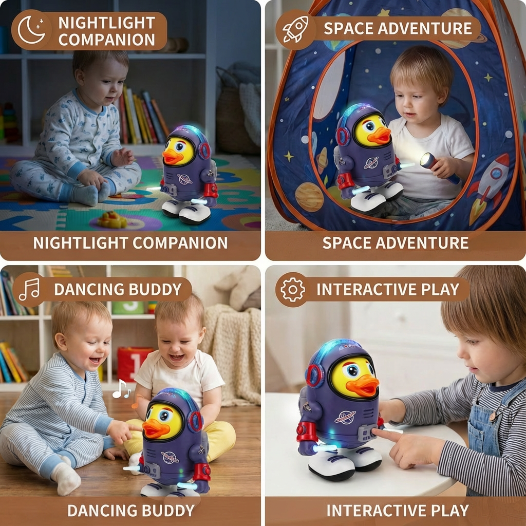 Musical Dancing Duck with Astronaut Costume and Light Up Features