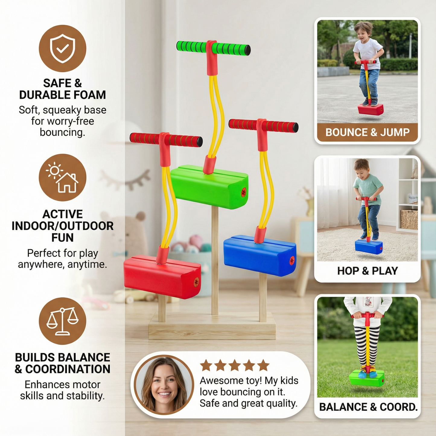 Pogo Jumper with Foam Base and Secure Handle for Kids Indoor Outdoor Play