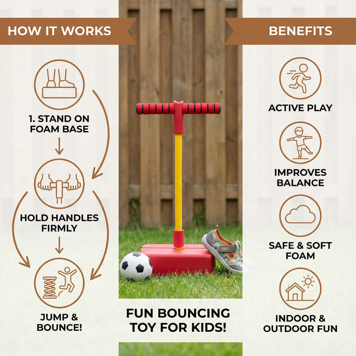 Pogo Jumper with Foam Base and Secure Handle for Kids Indoor Outdoor Play