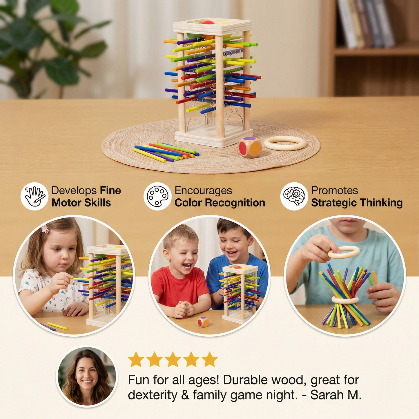 Wooden Stick Pulling Game with Colorful Sticks and Balls for Kids