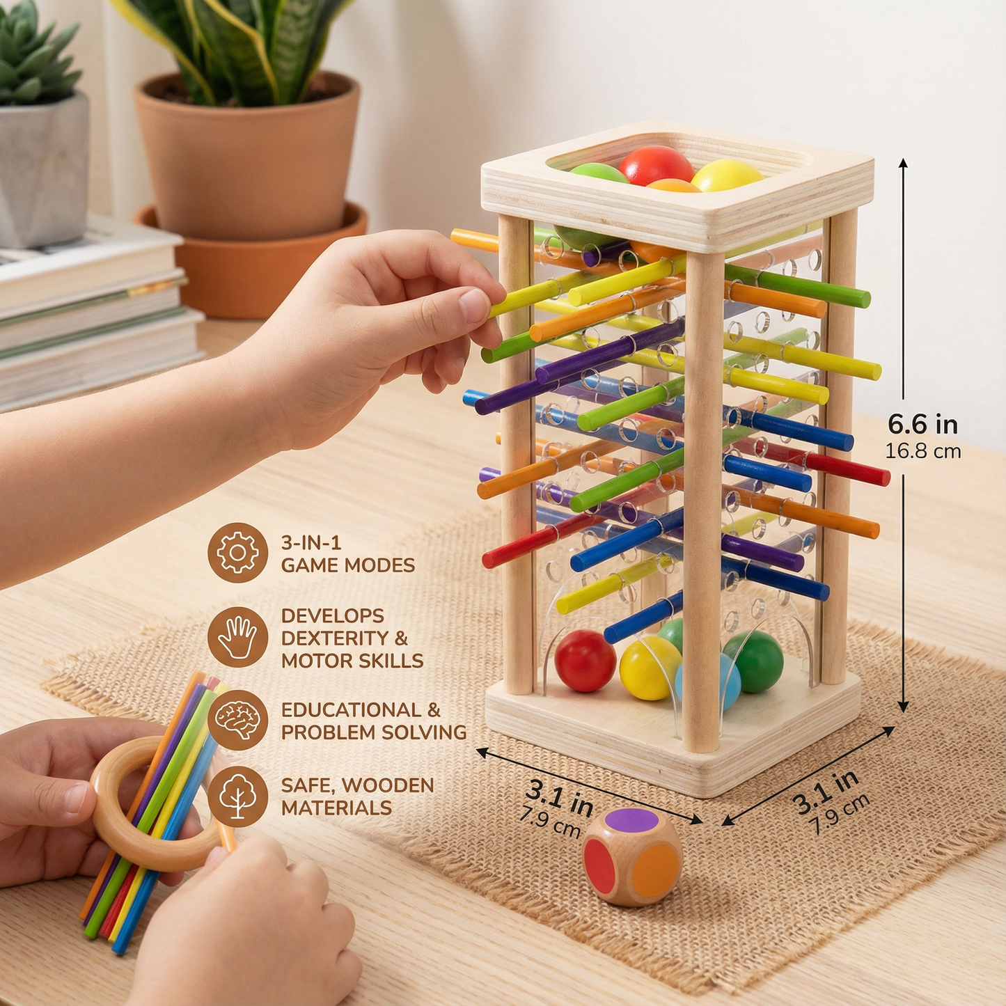 Wooden Stick Pulling Game with Colorful Sticks and Balls for Kids